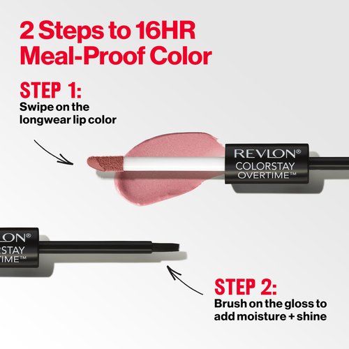 Revlon ColorStay Overtime Liquid Lipstick with Clear Lip Gloss, Lip Makeup Stocking Stuffers for Women, With Vitamin E, Keep Blushing (080), 0.07 Oz