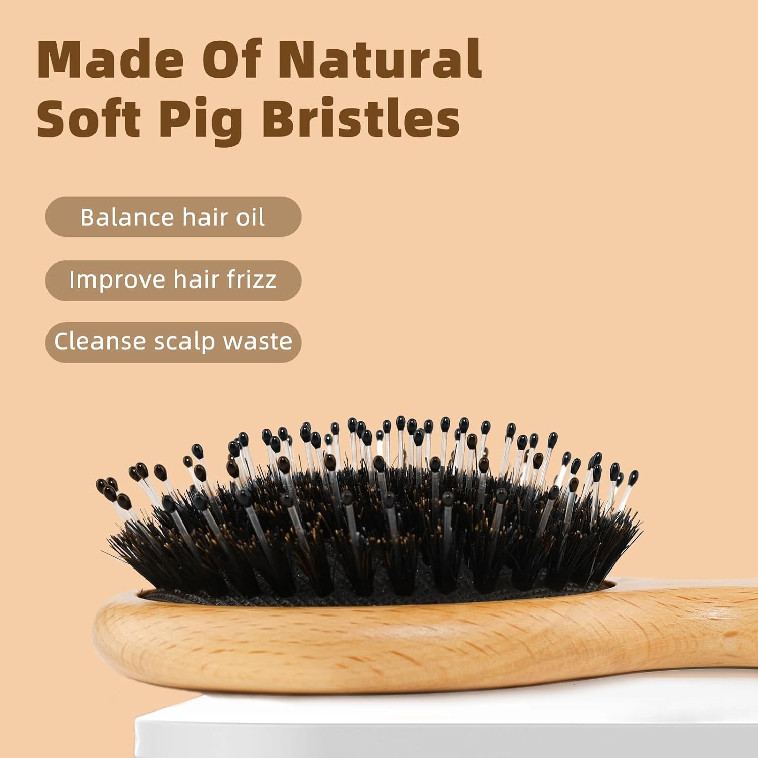 BLACK EGG Boar Bristle Hair Brush for Women Men Kid, Soft Natural Bristles Brush for Thin and Fine Hair, Restore Shine and Texture, Set includes Bamboo comb and 3 hair ties