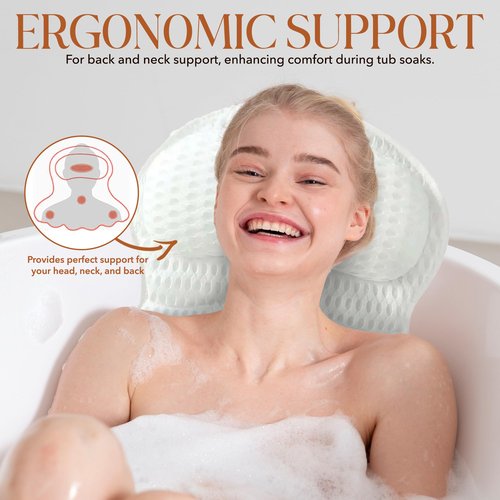 PURE WELLNESS LIVING Bath Pillows for Tub - Bath Pillow for Headrest, Neck and Back Support with Suction Cups, Relaxing Bathtub Accessories - White
