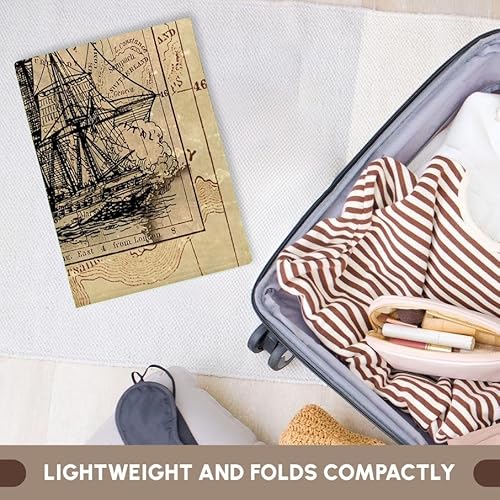3D Rose TWL_243834_1 "Image of Black Ghost Ship On Vintage European Map Towel, 15" x 22"
