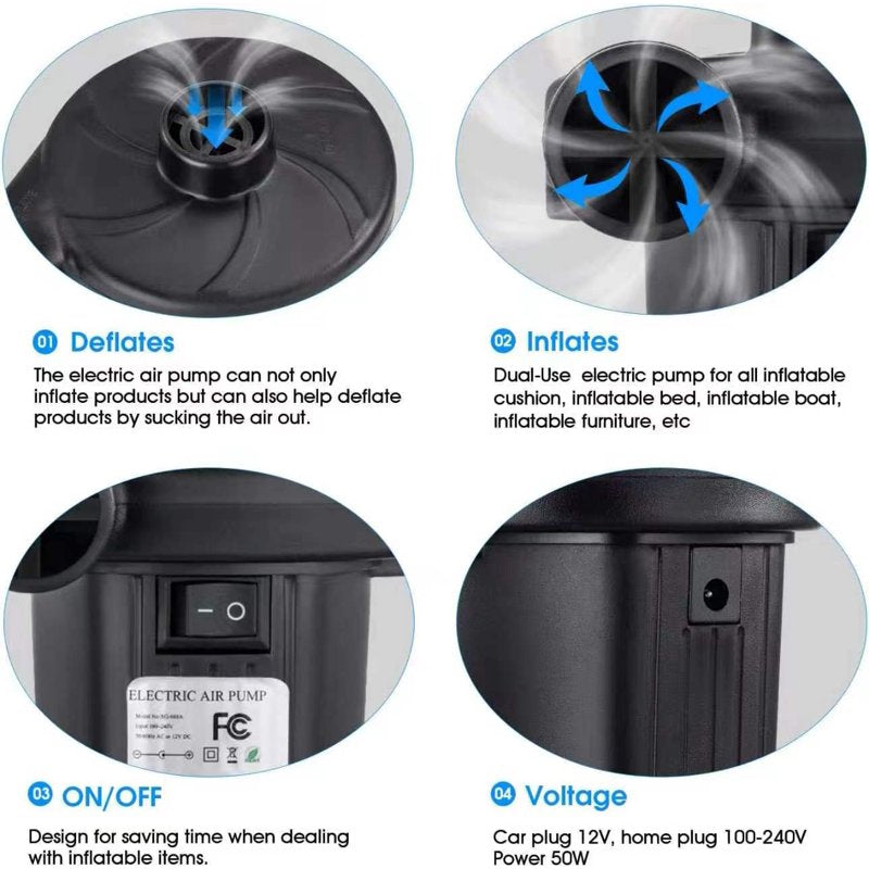 Electric Air Pump for Inflatable Pools & Air Mattresses - Portable Dual-Use Inflator & Deflator