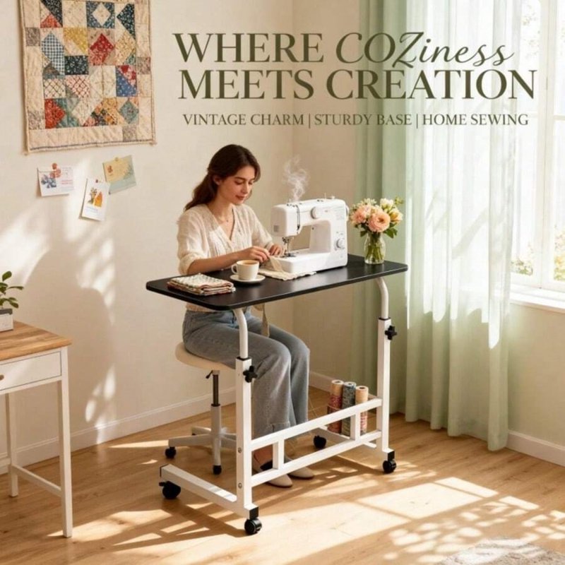 Adjustable Height Movable Folding Table for Sewing and Crafts