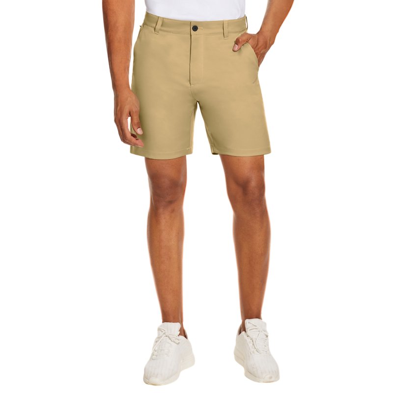 Puli Men’s Golf Dress Shorts 7" Flat Front Solid Dark Khaki - 36