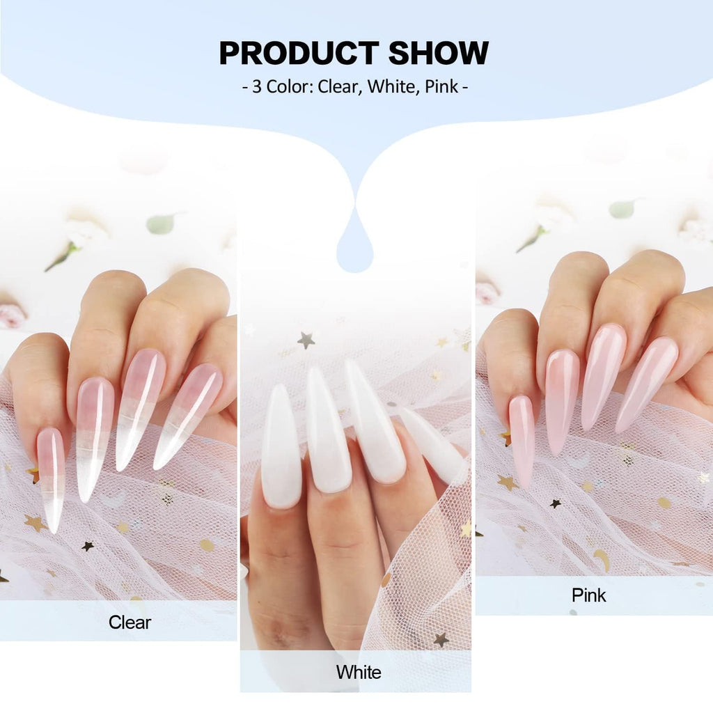 Morovan Acrylic Nail Kit: Clear Pink White Powder and Professional Liquid Set for Nail Extension - DIY at Home With Brush for Beginners