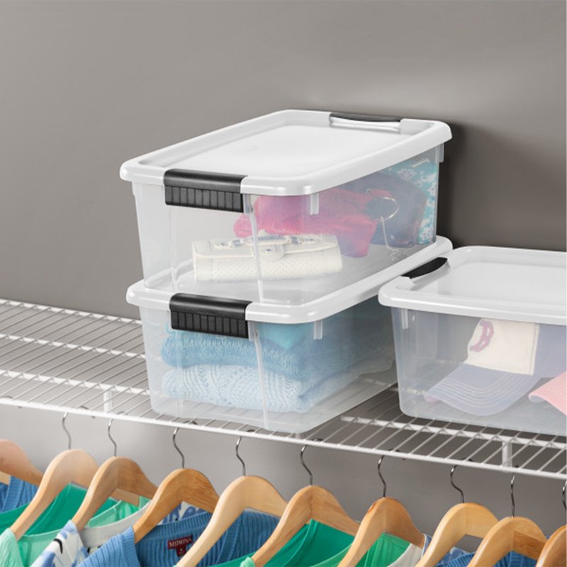 Stacking Storage Container with Lid - Clear Plastic Home Organization Bins