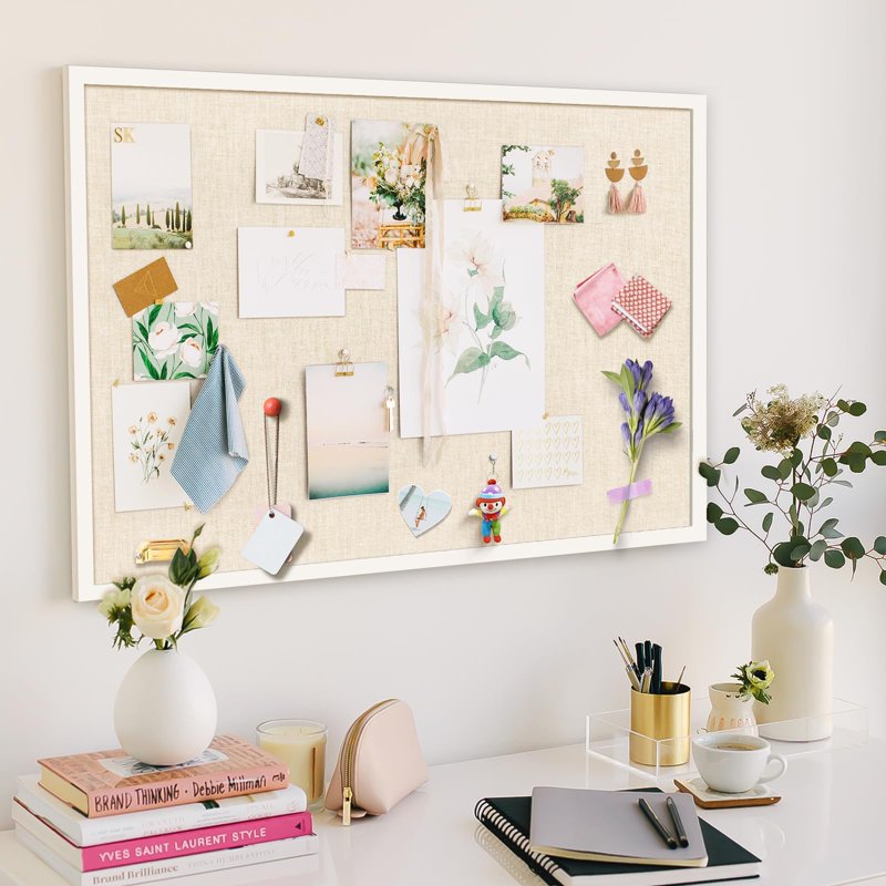 36x24 Inch White Cork Bulletin Board with Frame - Wall Mount Organizer