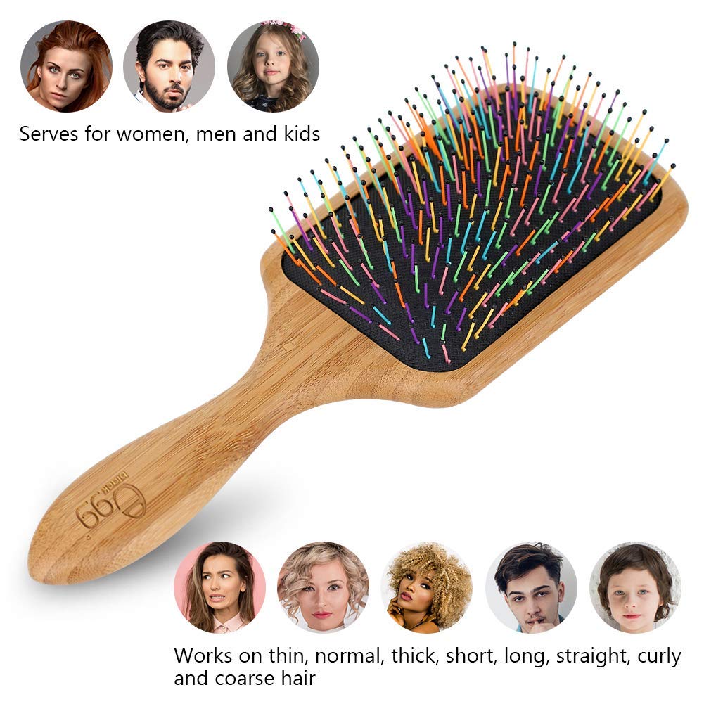 BLACK EGG Boar Bristle Hair Brush for Women Men Kid, Soft Natural Bristles Brush for Thin and Fine Hair, Restore Shine and Texture, Set includes Bamboo comb and 3 hair ties