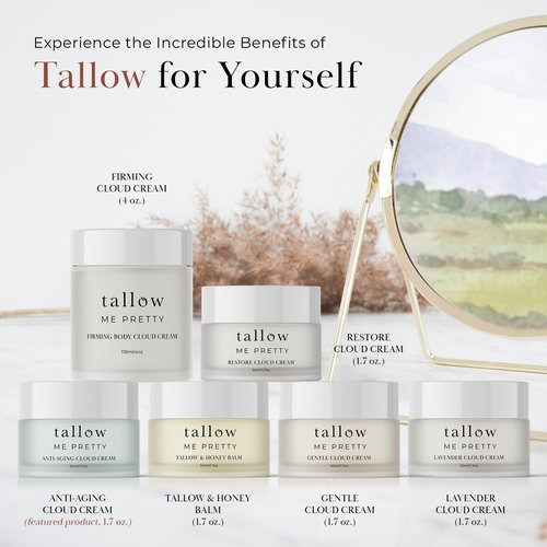 Tallow Me Pretty Anti-Aging Cloud Cream, Powerful Anti Aging Face Cream for Women, Minimizes Visible Aging, Improves Overall Texture & Boosts Skin Elasticity, Powered by Essential Fatty Acids, 1.7 Oz