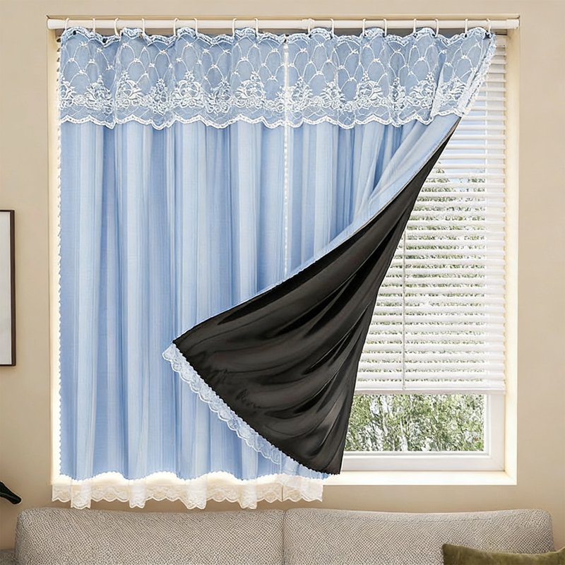 Double Layer Blackout Curtains for Bedroom Bay Windows - Thermal Insulated, No Drill, Rental Friendly Drapes