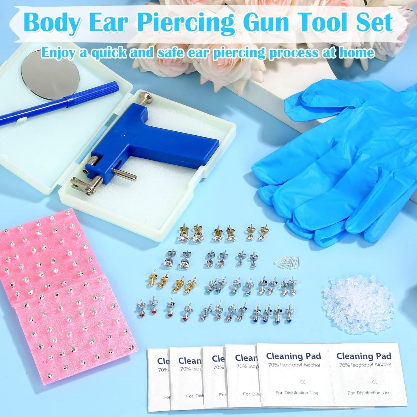 Professional Ear Piercing Gun Kit, Reusable Piercing Gun with Stainless Steel Piercing Earrings Studs, Crystal Earrings for At Home Salon Earlobe Cartilage Helix Tragus Piercing Tool Kit