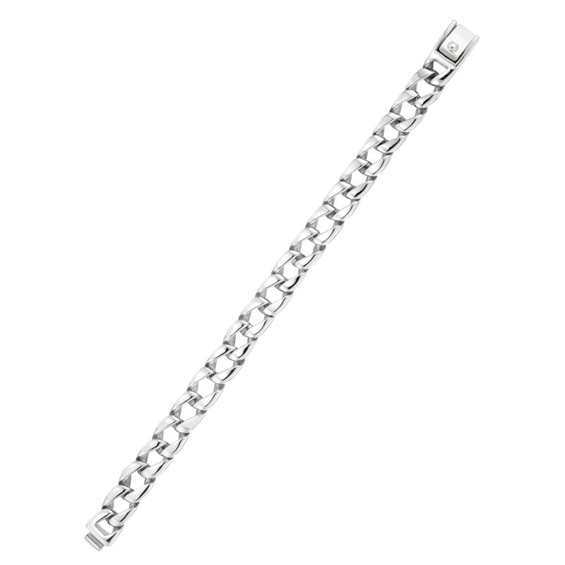 Men's Wide Solid Curb Link Bracelet in White Stainless Steel 9"