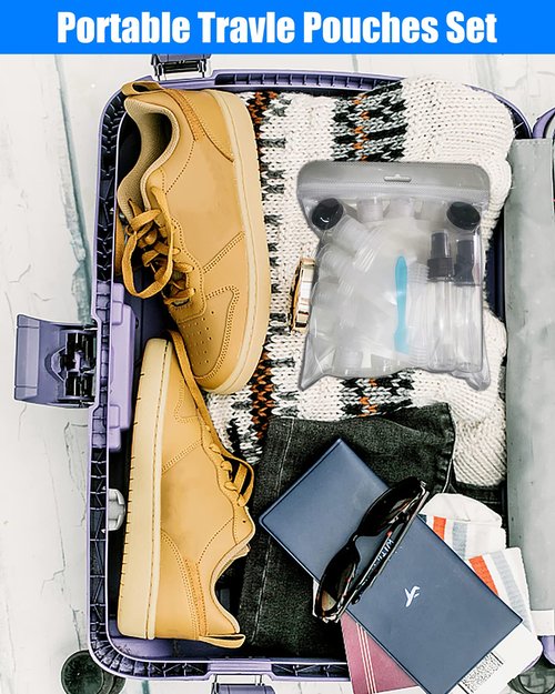 17 Pack Travel Pouches for Toiletries,TSA Approved,Travel Size Portable Containers,Stand Up Pouch,Refillable Travel Accessories for Shampoo Conditioner Lotion Soap Liquids (B-17pcs)