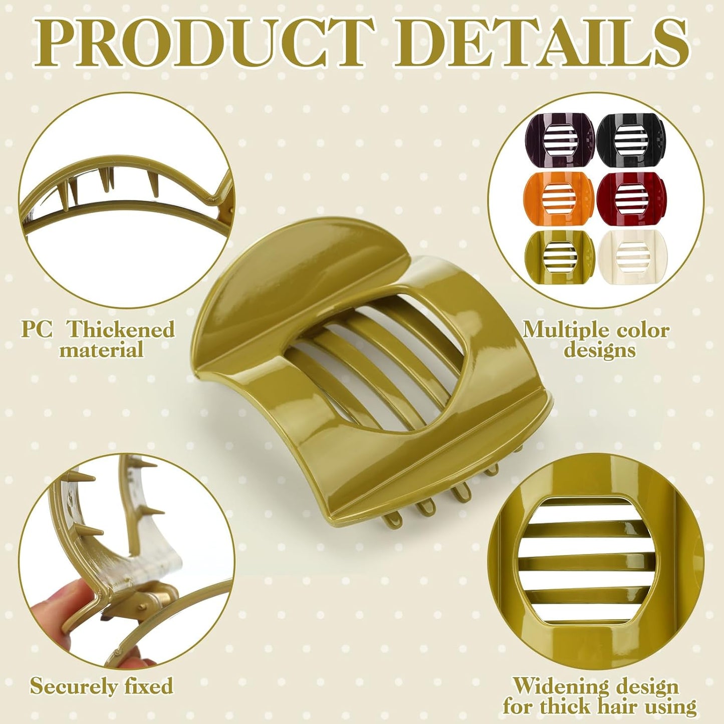 Large Tortoiseshell French Claw Clips - 6 Pack Strong Hold Hair Accessories for Women & Girls