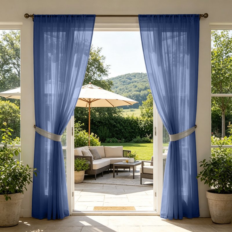 Outdoor Sheer Curtain Waterproof UV Resistant Light Filtering Drapes - Navy, Green, Pink, White