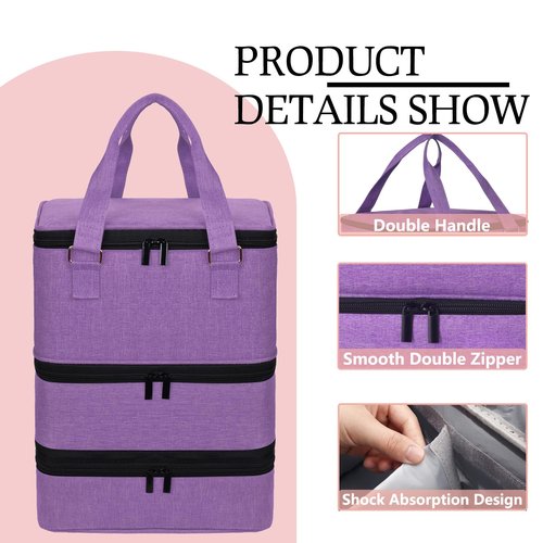 FCQQYWZ Large Nail Polish Organizer Case Hold 84+ Bottles Nail Polish & Nail Lamp, 3 Layers Nail Organizers and Storage for Nail Tech with Divider, Travel Carrying Case for Nail Polish Kit Set(Purple)