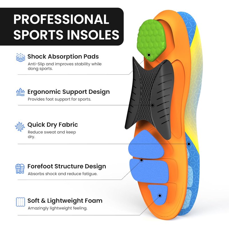 Men & Women Lightweight Athletic Shoe Insoles for Running & Basketball