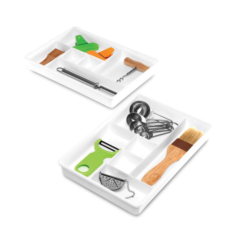 Drawer Organizer Tray - White, Two Compartment Storage Solution