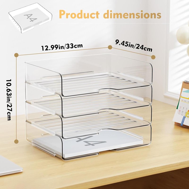 4-Tier Stackable Desk Organizer for Paper Files and Office Supplies