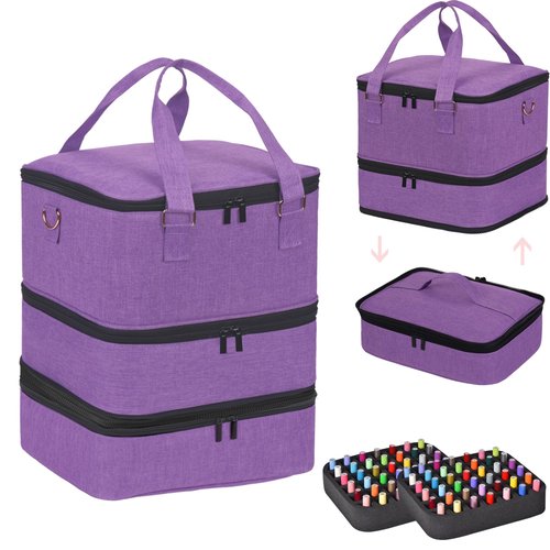 FCQQYWZ Large Nail Polish Organizer Case Hold 84+ Bottles Nail Polish & Nail Lamp, 3 Layers Nail Organizers and Storage for Nail Tech with Divider, Travel Carrying Case for Nail Polish Kit Set(Purple)