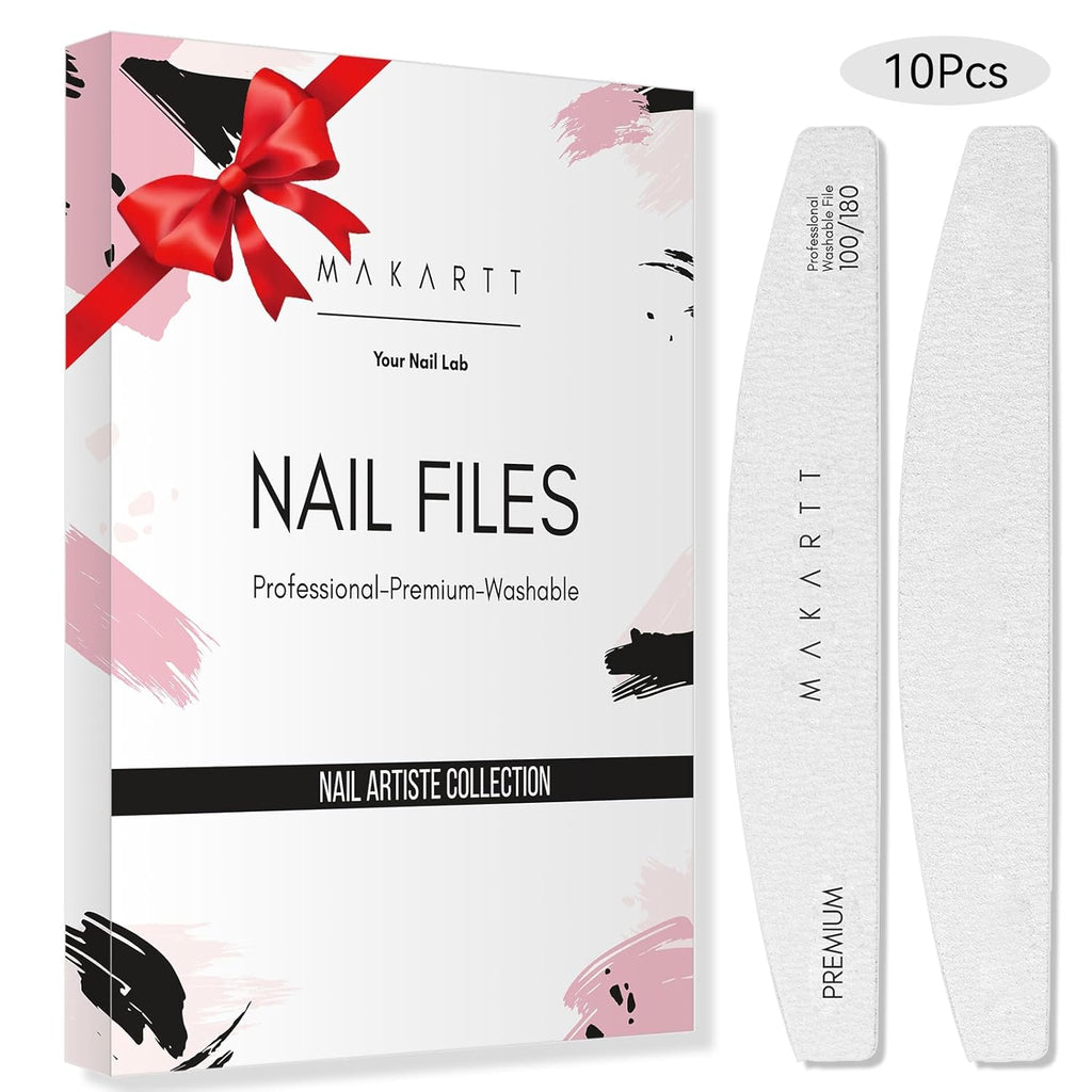 Makartt Nail File: 100/180 Grit Emery Boards for Nails, 10 Pcs Zebra Doubled Sides Coarse Fingernail Filer for Acrylic and Extension Gel Removal Manicure Kit Salon Home Use