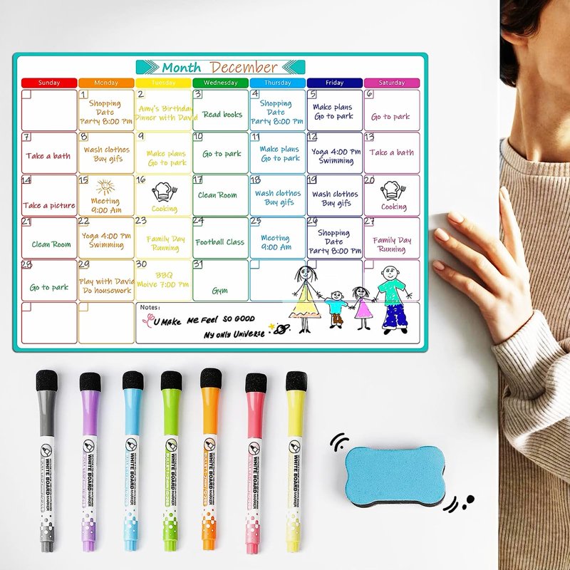Magnetic Whiteboard Calendar - Fridge Planner for Family Organization