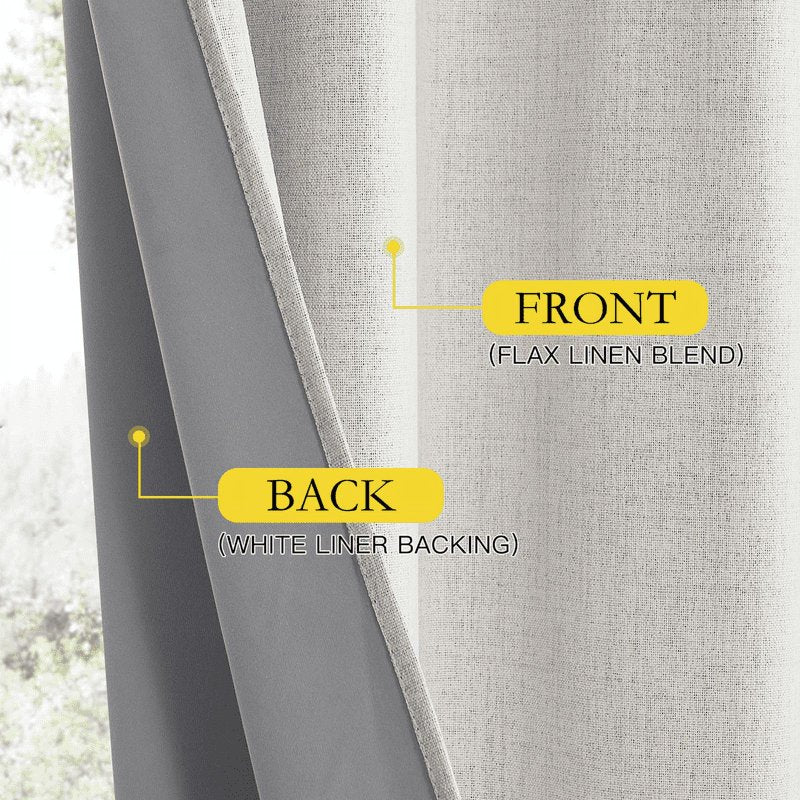 Blackout Linen Curtains for Bedroom Energy Saving Noise Reducing Grommet Drapes