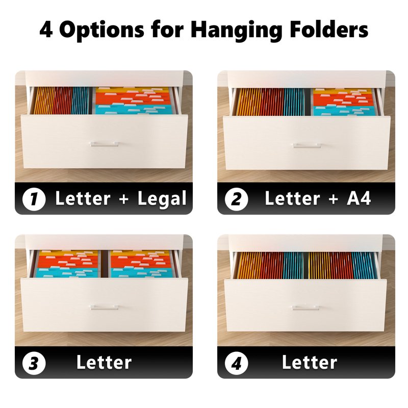 Lockable Wood Filing Cabinet with 2 Drawers for Home Office, Fits Letter Legal Files