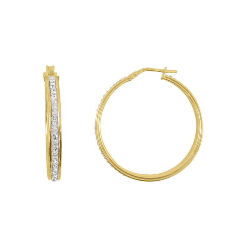 14K Gold Plated Sterling Silver Hoop Earrings with Crystals - Women's Classic Round Jewelry