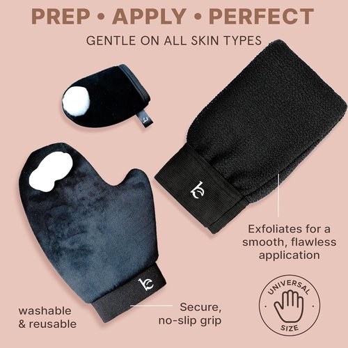 Self Tanner Kit - USA Made with Organic & Natural Ingredients, Tanning Lotion with Glove & Exfoliating Mitt, Non Toxic Gradual Tan Lotion, Sunless Tanner for Fake Tan, Streak Free & No Orange Tones