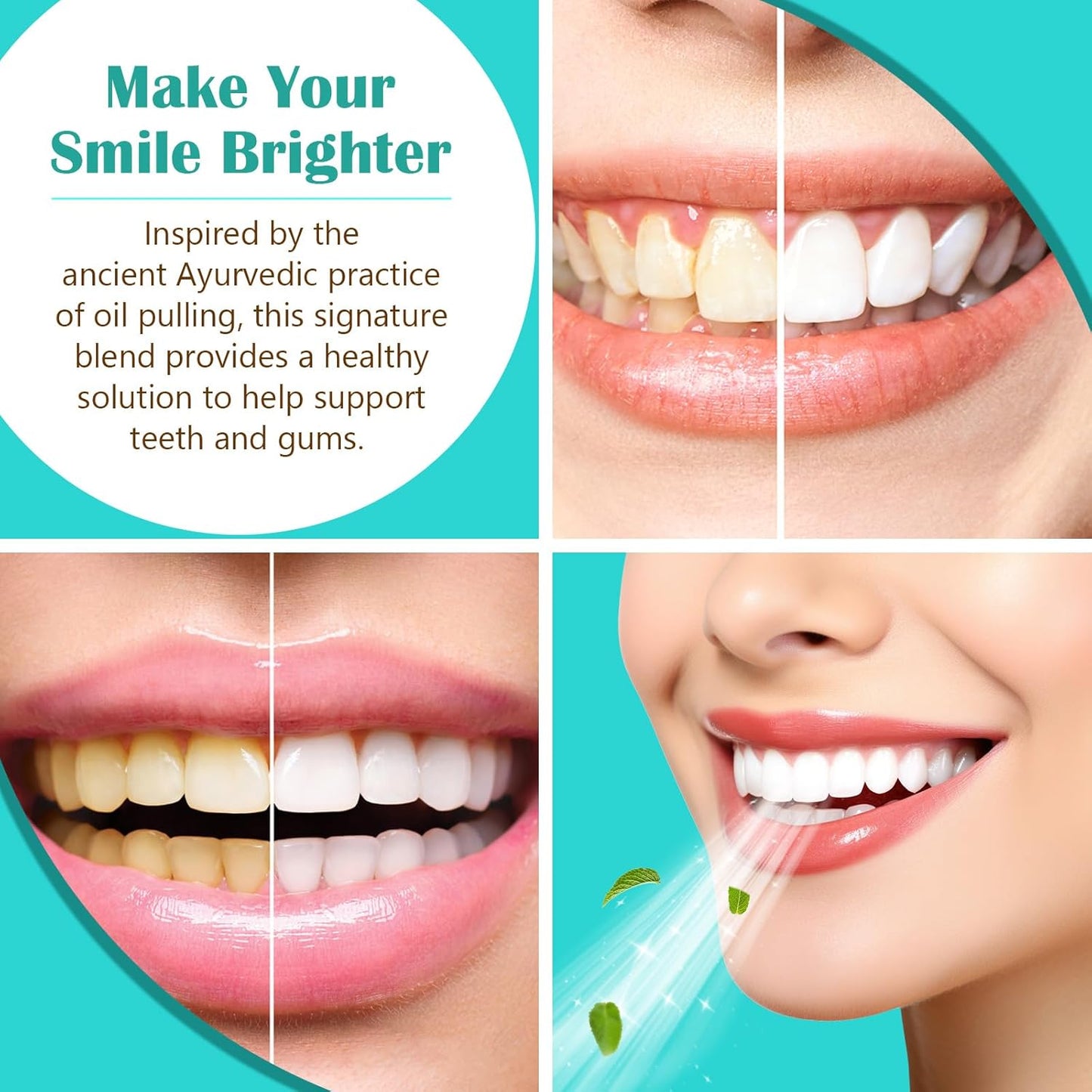 Ayurvedic Coconut Oil Pulling Mouthwash with Mint & Tongue Scraper - 8 Fl. Oz for Fresh Breath & Healthy Gums