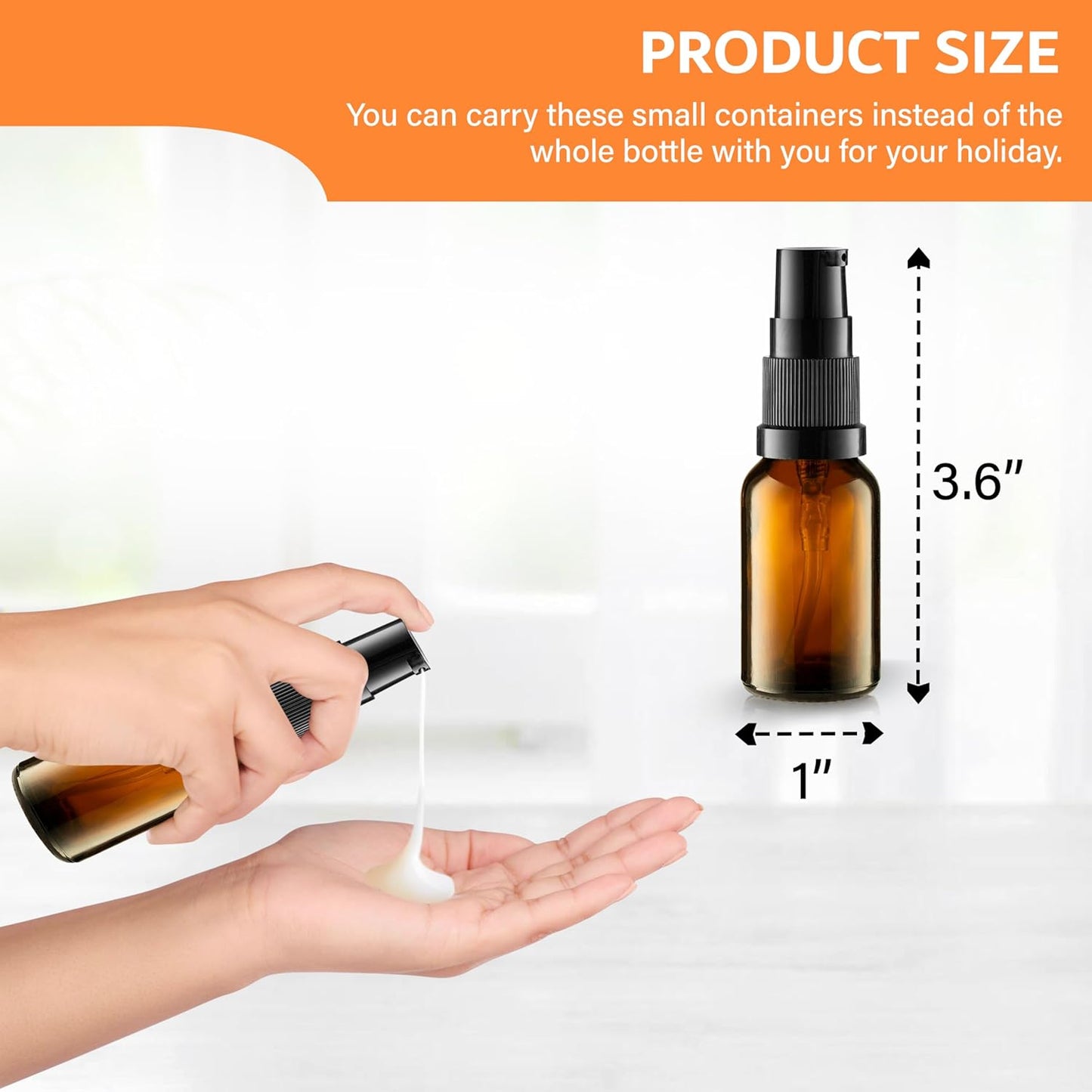 30ml Amber Glass Pump Bottles - 3 Pack Refillable Containers for Lotion & Essential Oils