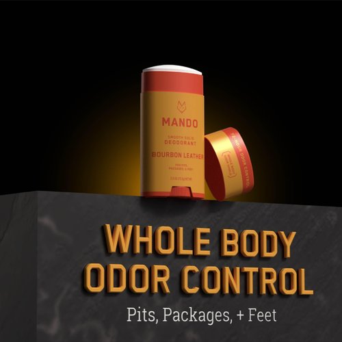 Mando Whole Body Deodorant For Men - Smooth Solid Stick - 72 Hour Odor Control - Aluminum Free, Baking Soda Free, Skin Safe - 2.6 Ounce (Pack of 2) - Bourbon Leather