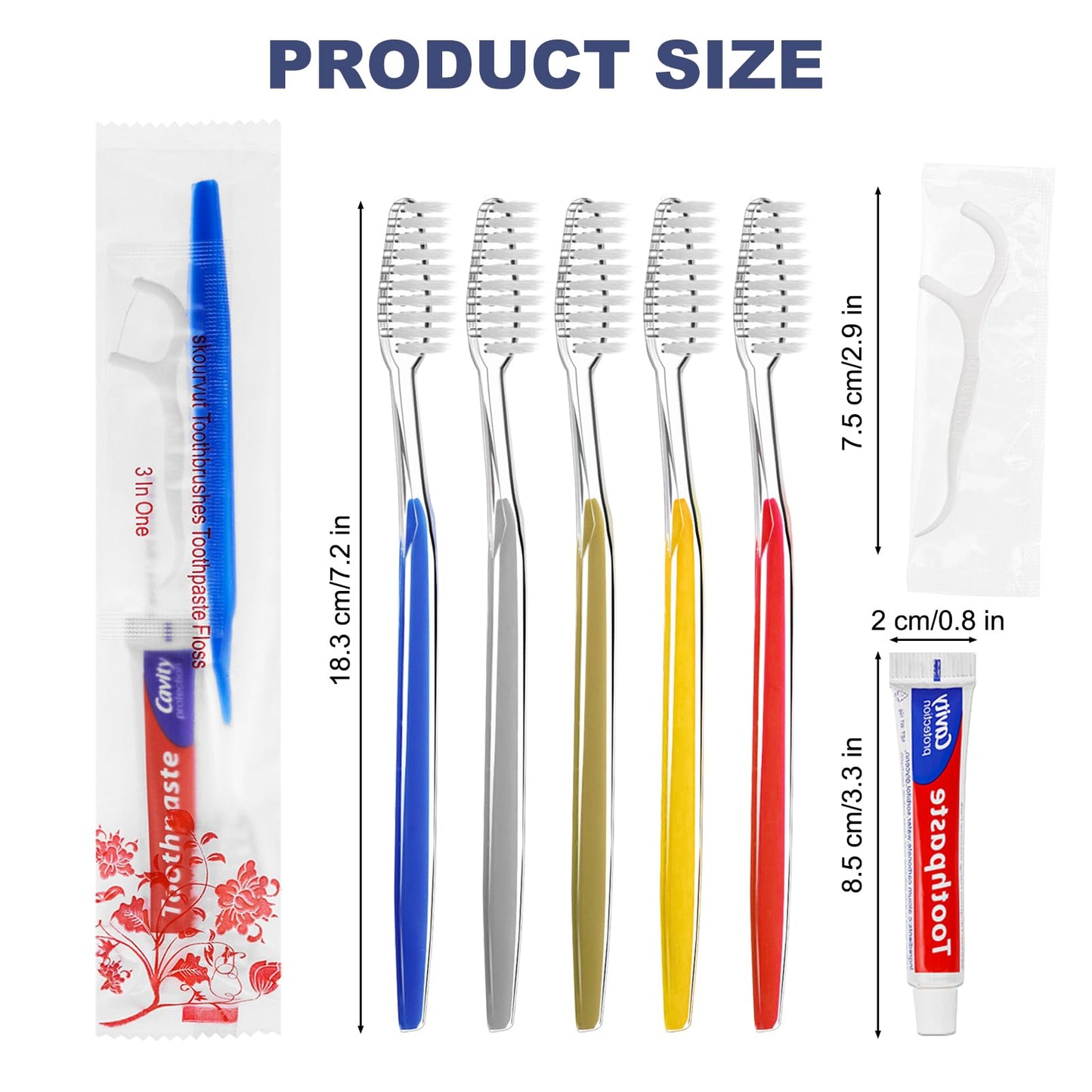 Disposable Toothbrushes with Toothpaste and Floss Individually Wrapped, 5 Colors Bulk Toothbrush and Toothpaste 10g, Dental Floss Pick, Travel Toothbrush Set for Homeless,Air Bnb/Hotel/Guest (20)