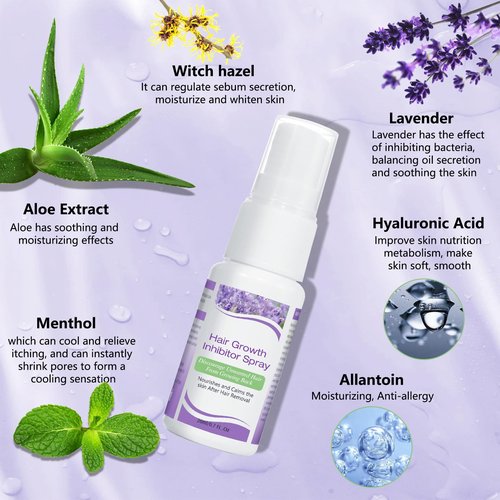 Hair Inhibitor for Face, Permanent Hair Growth Inhibitor Non-Irritating Stop Hair Growth for Body, Bikini, Arm, Armpit, Leg, Slows Hair Regrowth Lavender Flavor