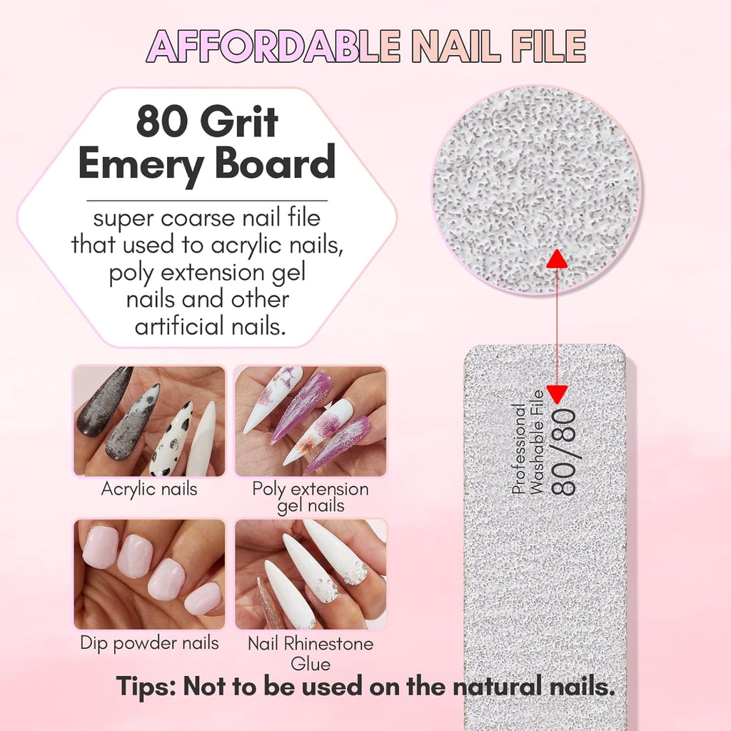 Makartt Nail File: 100/180 Grit Emery Boards for Nails, 10 Pcs Zebra Doubled Sides Coarse Fingernail Filer for Acrylic and Extension Gel Removal Manicure Kit Salon Home Use