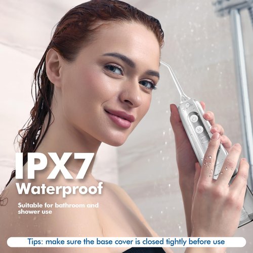 Cordless Water Dental Flosser for Teeth, with 8 Jet Tips, 300ML Tank Oral Irrigator Portable with 4 Modes IPX7 Waterproof Rechargeable Water Floss for Home Travel, Adults Teeth Cleaning (White)