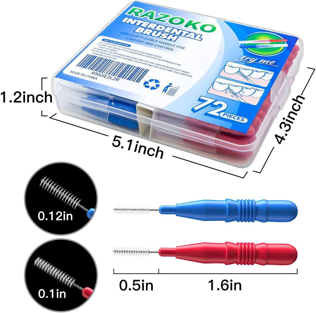 RAZOKO Interdental Brush, Flossing Head,Easy Use Tooth Cleaning Tool (1Pack(2.5mm/3mm)-88pcs)