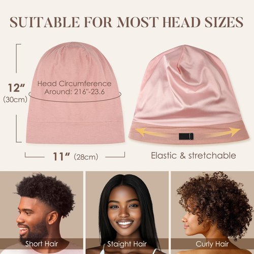 LULUSILK Mulberry Silk Bonnet for Sleeping Women, No More Frizzy Tangled Hair, Stay On All Night Silk Hair Wrap for Sleeping with Adjustable Strap, Silk Sleep Cap for Women and Men, Pink, Pack of 1