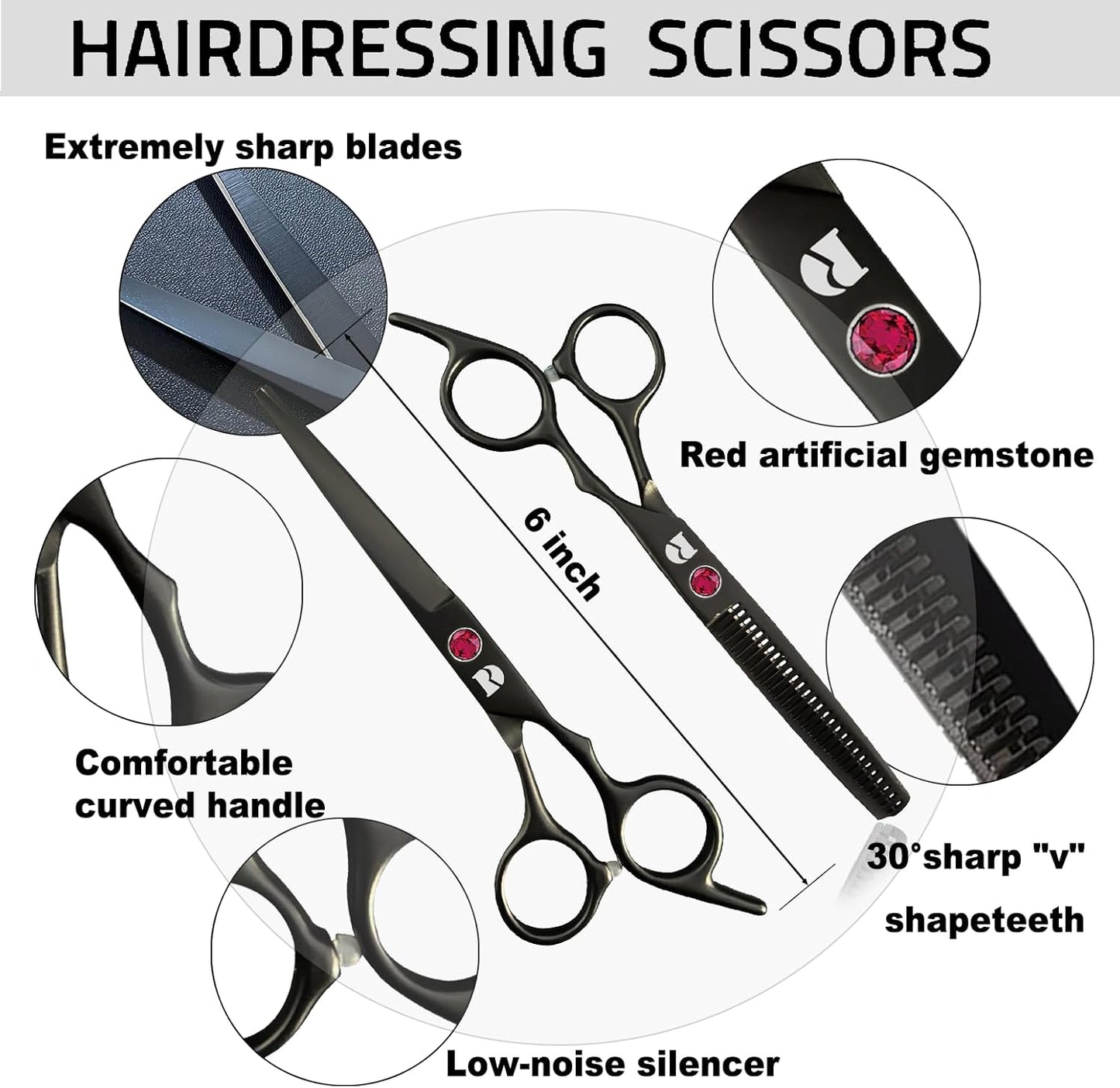 Professional 6-Inch Hair Cutting Shears Set - Barber Scissors & Thinning Shears Kit for Men, Women & Kids (Rainbow Finish)