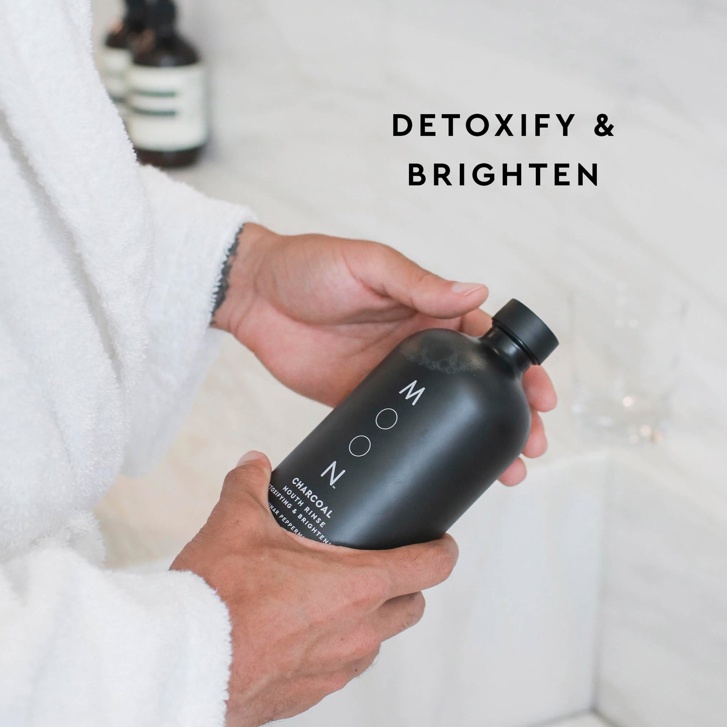 MOON Charcoal Mouth Rinse, Mouthwash for Adults, Freshens Breath and Detoxifies, Fluoride-Free, Alcohol-Free, Lunar Peppermint Flavor, 16 oz