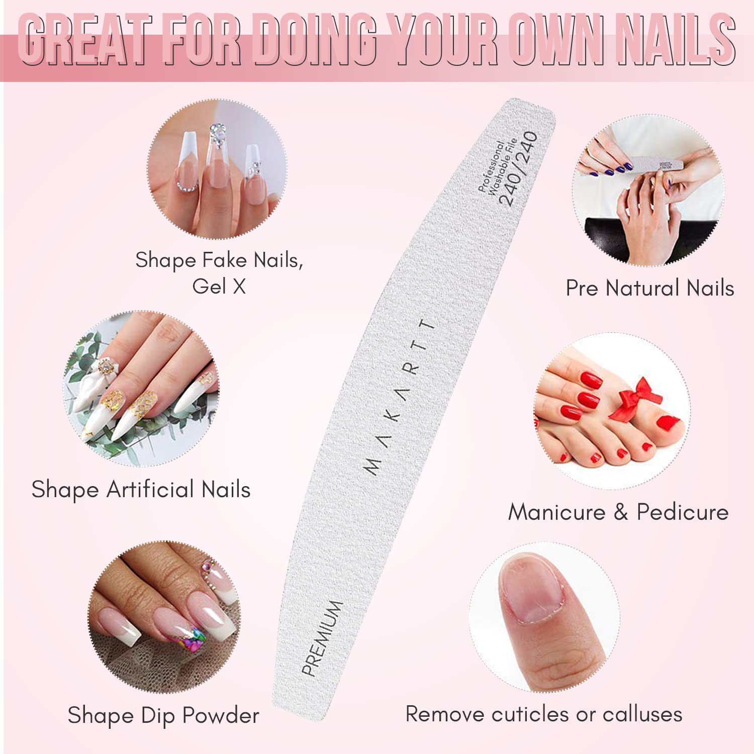 Makartt Nail File: 100/180 Grit Emery Boards for Nails, 10 Pcs Zebra Doubled Sides Coarse Fingernail Filer for Acrylic and Extension Gel Removal Manicure Kit Salon Home Use