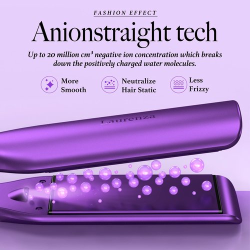 Laurenza 2-in-1 Hair Straightener & Curler, 8.5" Extra-Large Ceramic Iron with 20M Anions (Purple)