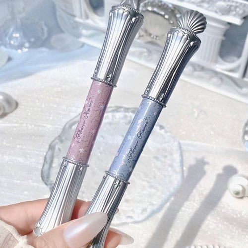 Flower Knows Shell's Jewel 2-in-1 Dual-Ended Highlighter Stick - Brightening Peachy,Pink Shimmer for Radiant Warmth,Natural Sparkle & Glitter Eyeshadow Stick,Long-Lasting,Smoothly(02 Peachy Pink)