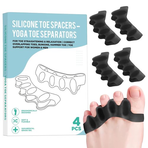4 Pcs Silicone Toe Spacers – Yoga Toe Separators for Toe Straightening & Relaxation | Correct Overlapping Toes, Bunions, Hammer Toe | Toe Support toe separators for Women & Men (Clear, 3.98)