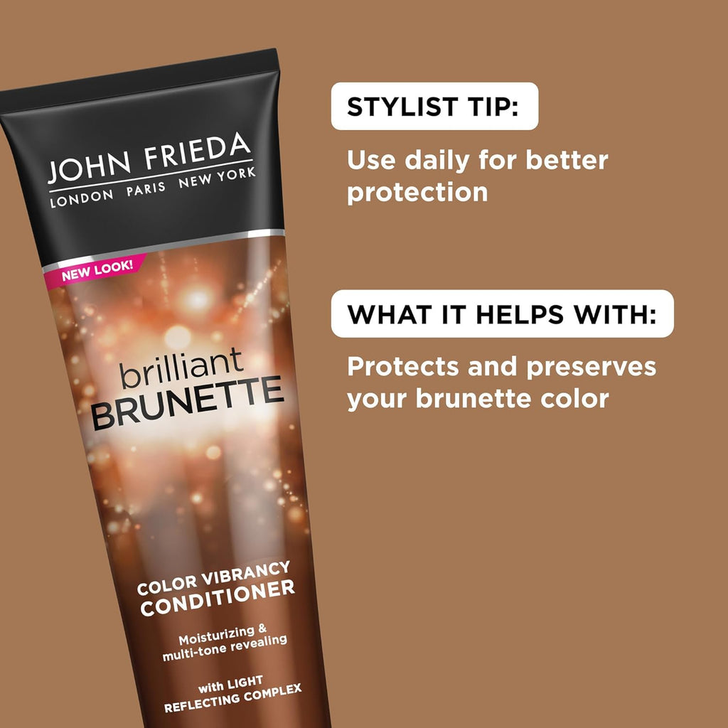 John Frieda Brilliant Brunette, Color Boosting Conditioner, Enhances and Protects Multi-Dimensional Tones, With Sweet Almond Oil to Rehydrate and Replenish Dry Hair, 8.45 Oz