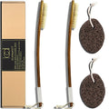 ICANdOIT-19.68Inch Natural Boar Bristles Anti-Slip Extra Long Handle Bath Brush,Bent Handle Shower Scrubber for Exfoliating,Shower Back Brush,Exfoliation Set with Pumice Stone(2 Pack)