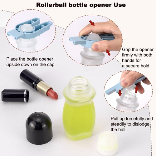 Kesell 2pack 50 ml/1.7 oz Roll On Bottles with Plastic Roller Ball Frosted Clear Glass Deodorant Container Set with Opener Glass Essential Oil Roller Bottles with Gold and Black Caps