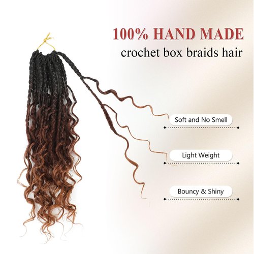 Boho Box Braids Crochet Hair 8 Packs Boho Crochet Braids Pre Looped 1B/33/30 Goddess Box Braids Crochet Hair for Black Women 10 Inch Boho Braids Crochet Hair Extension
