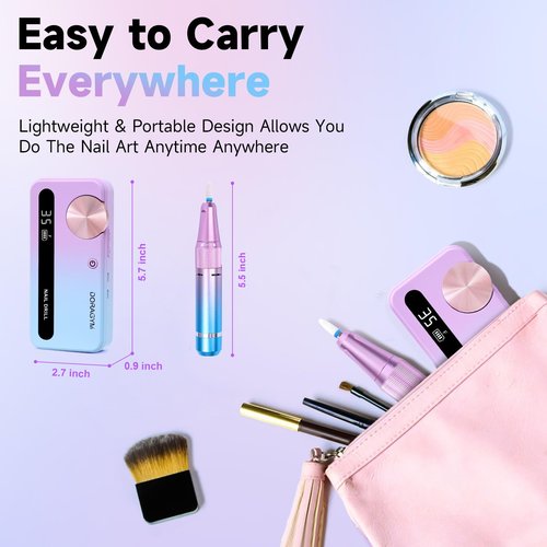 Nail Drill Professional, 35000RPM Electric Nail File Rechargeable, Portabel Nail Drill Cordless Kit Efile for Acrylic Nails, Nail Dremel Manicure Perdicure for Salon & Home Use (Gradient)