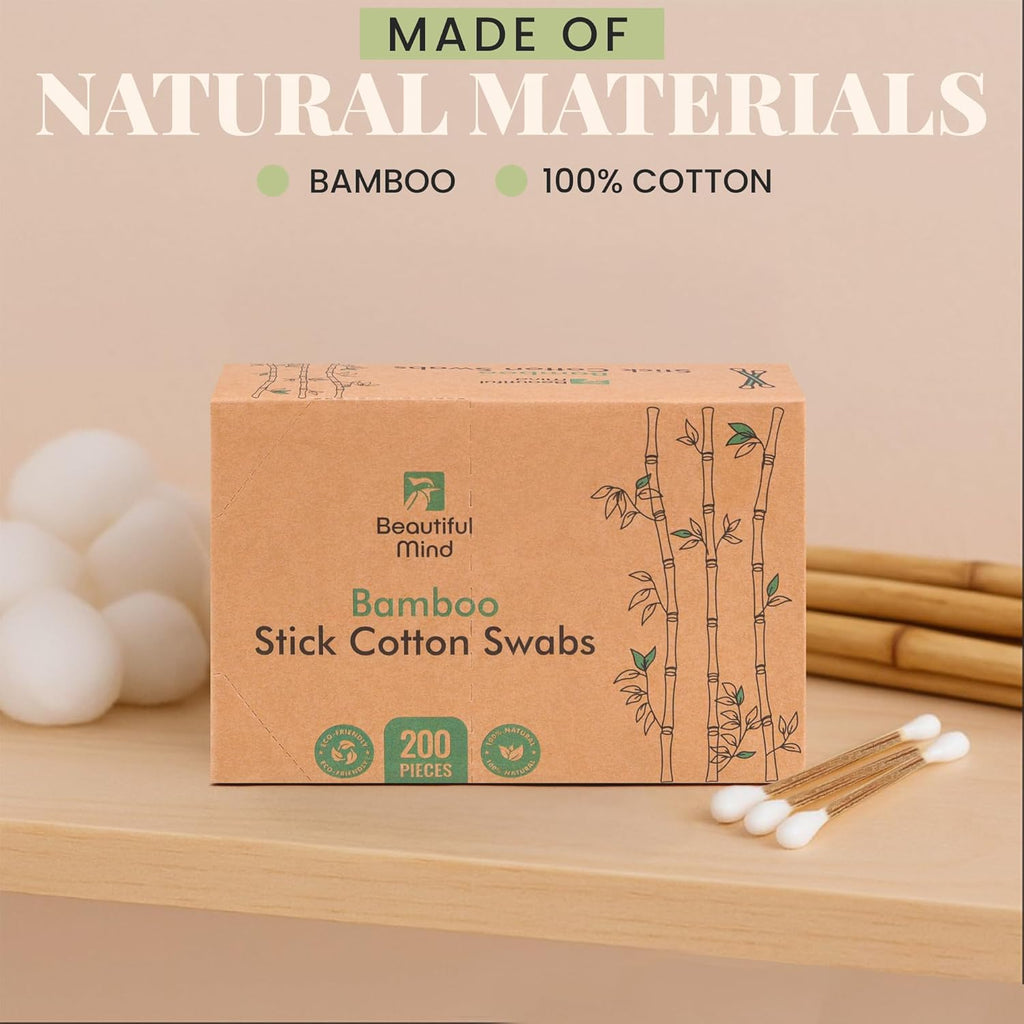 Natural Bamboo Cotton Swabs for Ears – 500 Pack – Qtips with Carbonized Bamboo for Durability – Eco-Friendly, Biodegradable & Vegan – 100% Cotton Ear Swabs Organic for Makeup (Drawer Box)